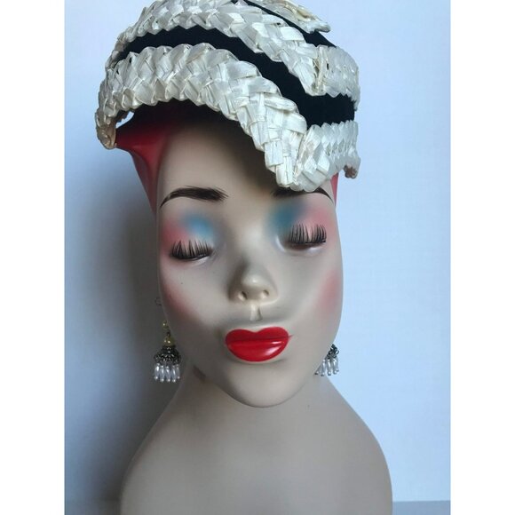 Vtg Saks Fifth Avenue Square Handmade Hat Fascinator Black Velvet And White main image 5
